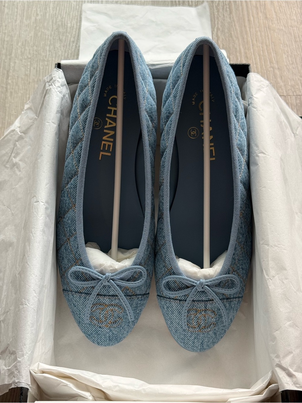 CHANEL Light Blue Denim Ballet Flats 26B